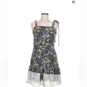 Francescas Floral Sleeveless Mini Dress in Blue and Yellow